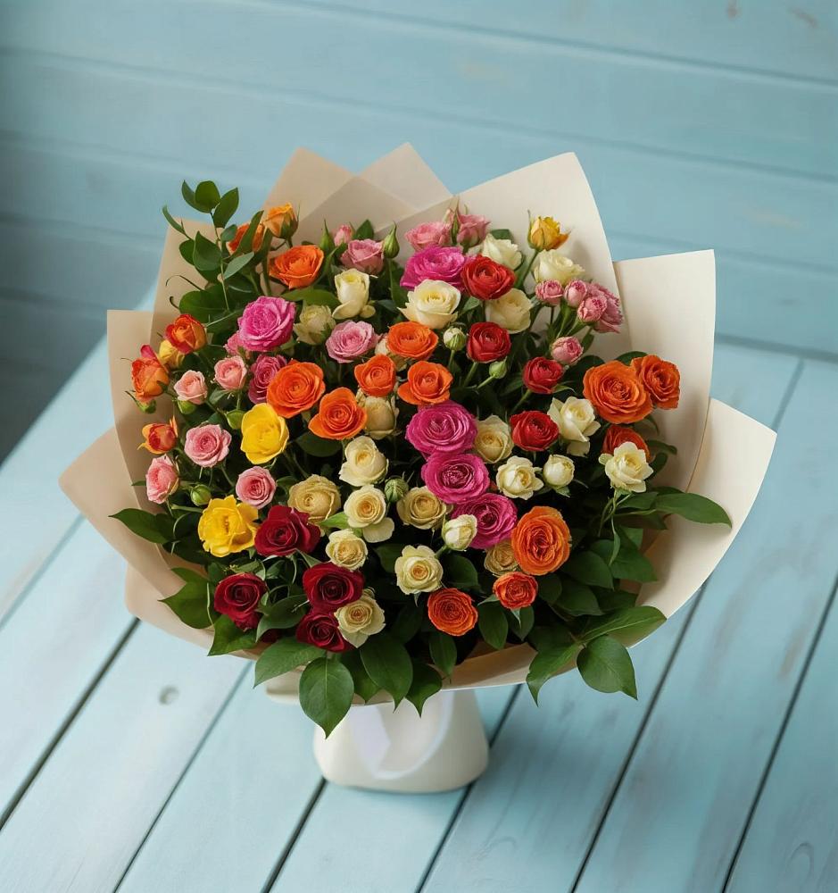 Букет Микс из разноцветных кустовых роз в Наро-Фоминске