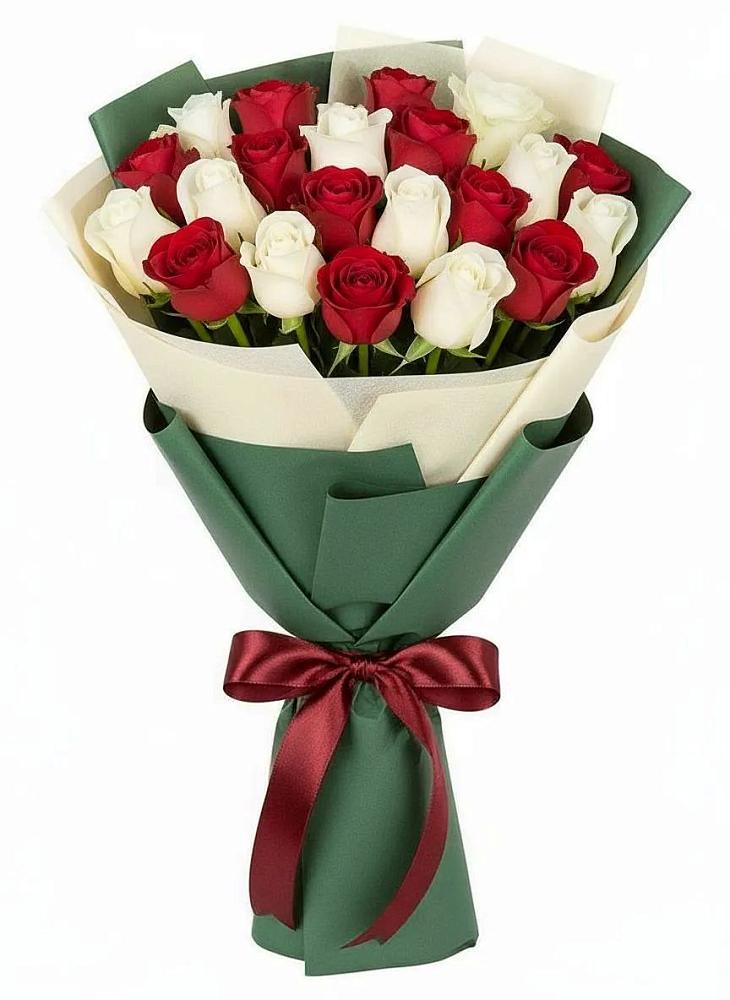 Букет Микс из красных и белых роз в Наро-Фоминске