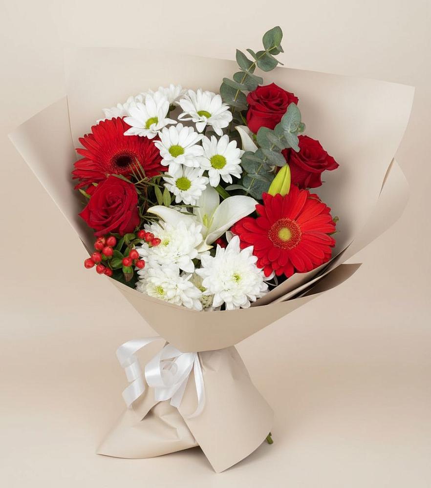 Букет цветов из: Розы, Хризантемы, Герберы и Лилии в Наро-Фоминске