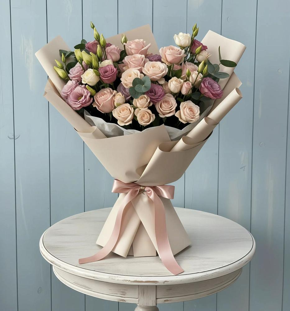 Букет цветов из: Розы и Лизиантусы в Наро-Фоминске